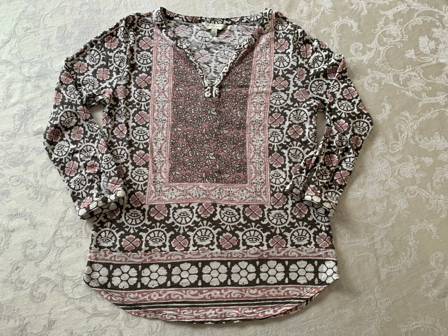 LUCKY BRAND Henley Boho Long Sleeve Print Jersey, Small2