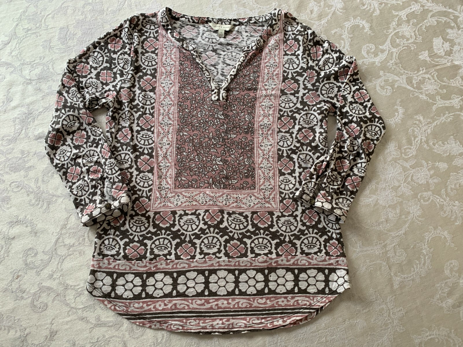 LUCKY BRAND Henley Boho Long Sleeve Print Jersey, Small2