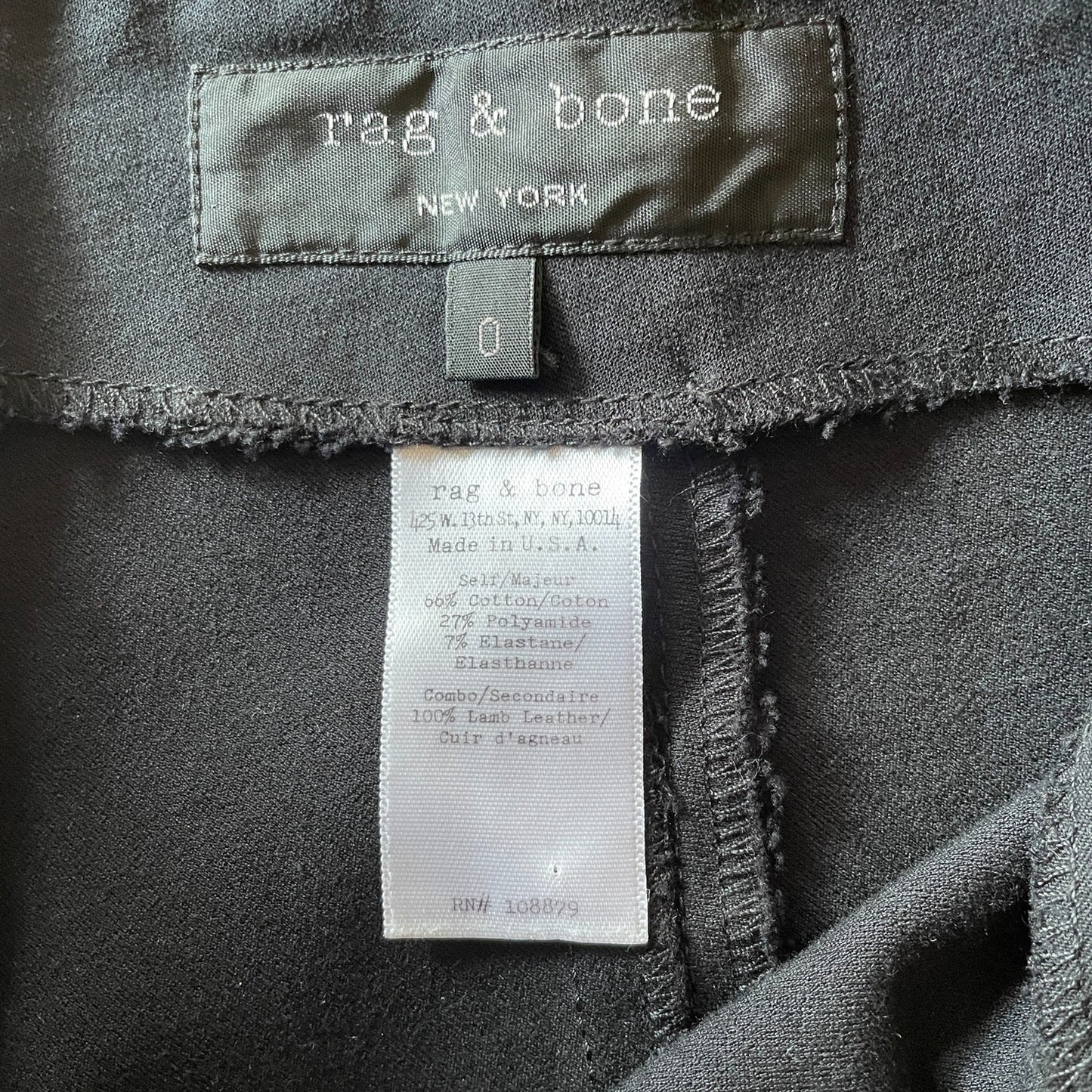 RAG & BONE NWOT Black Skinny Stretch Tuxedo Pants w/Leather Trim, Size 04
