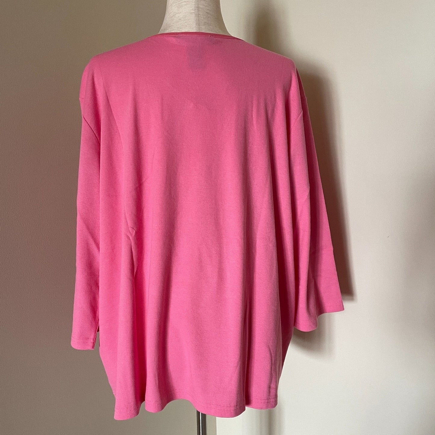 DENIM & CO New Pink 3/4 Sleeve V-Neck Sweater, Size 3X1