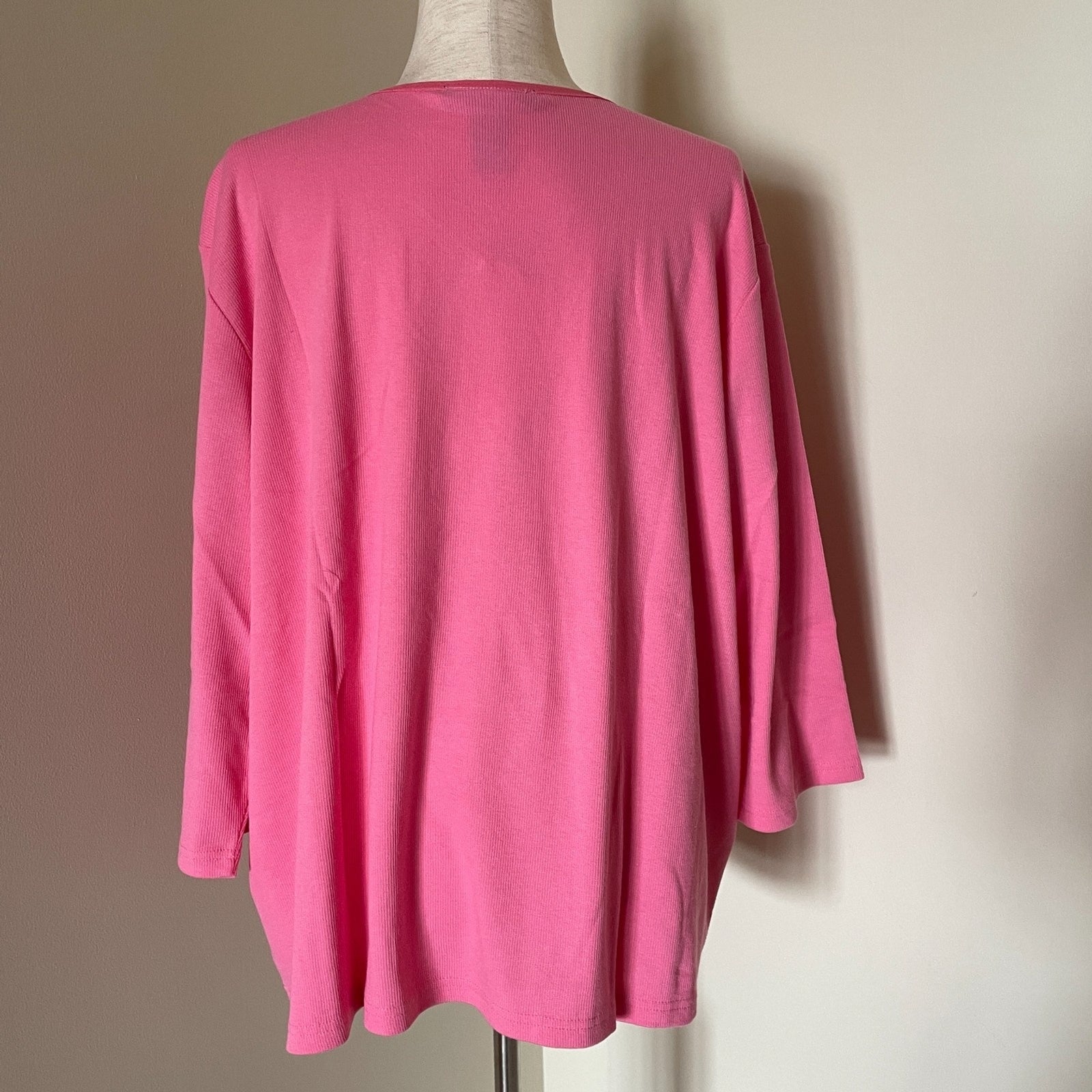 DENIM & CO New Pink 3/4 Sleeve V-Neck Sweater, Size 3X1