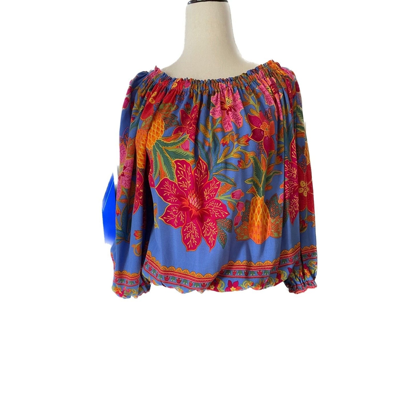 CYNTHIA ROWLEY Multi-Color Floral Off-Shoulder Long Balloon Sleeve Top, Size S 1