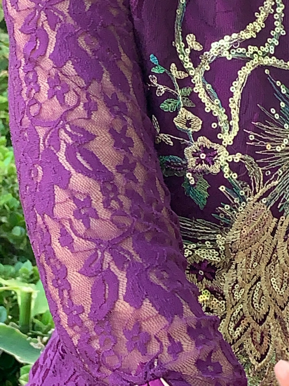 Purple Lace Top with Gold & Green Sequin Peacock3