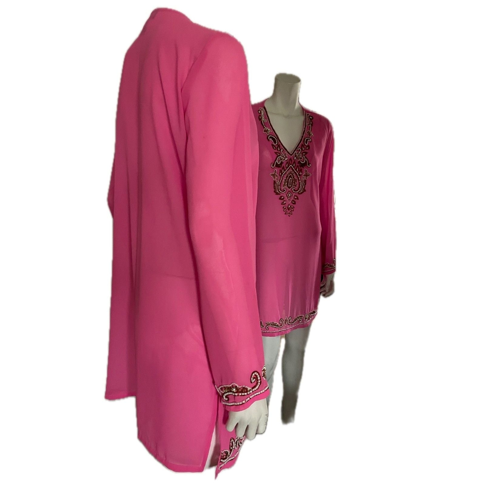 MIX NOUVEAU Pink Beaded Sheer Cover-Up, Size Small1