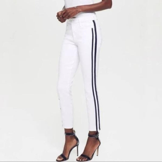 MOTHER New The Looker Ankle Glass Slipper Racer White and Navy Jeans, Size 240