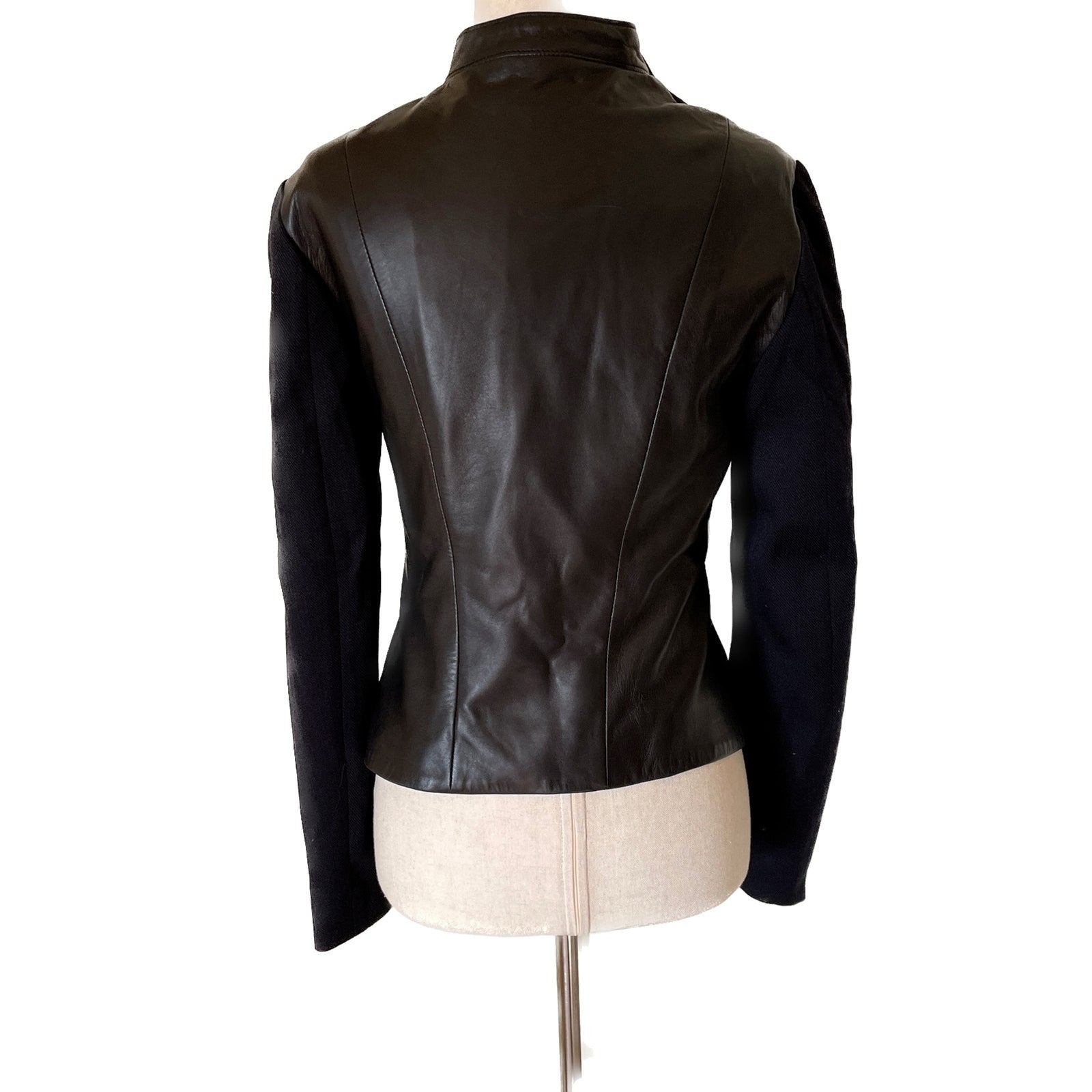 RAG & BONE Black Leather Jacket Asymmetrical Zipper, Wool Sleeves, Size 63