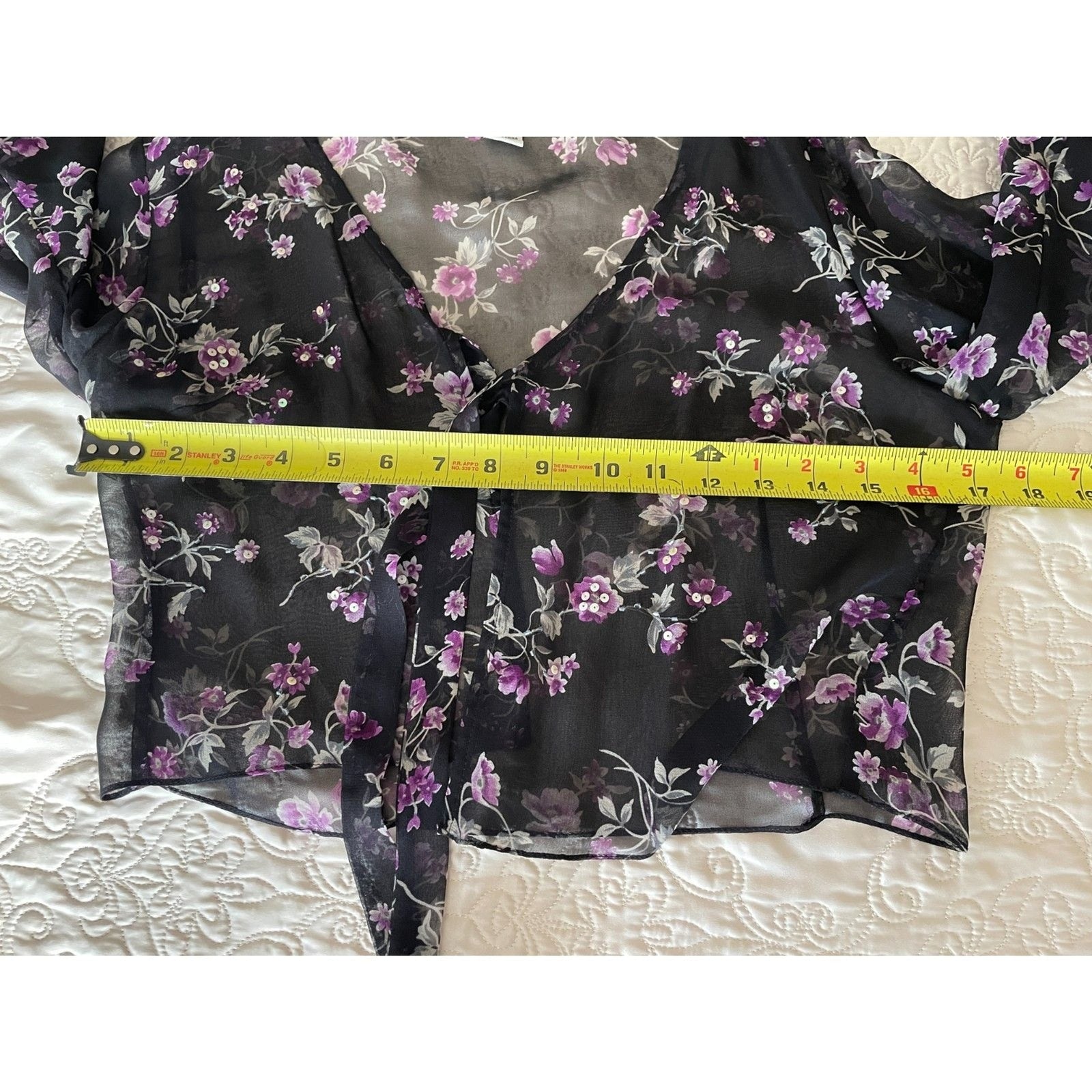 ROBBIE BEE NWOT Black & Purple Floral 100% Silk Slip Dress w/Sequin Top, Size 4P14