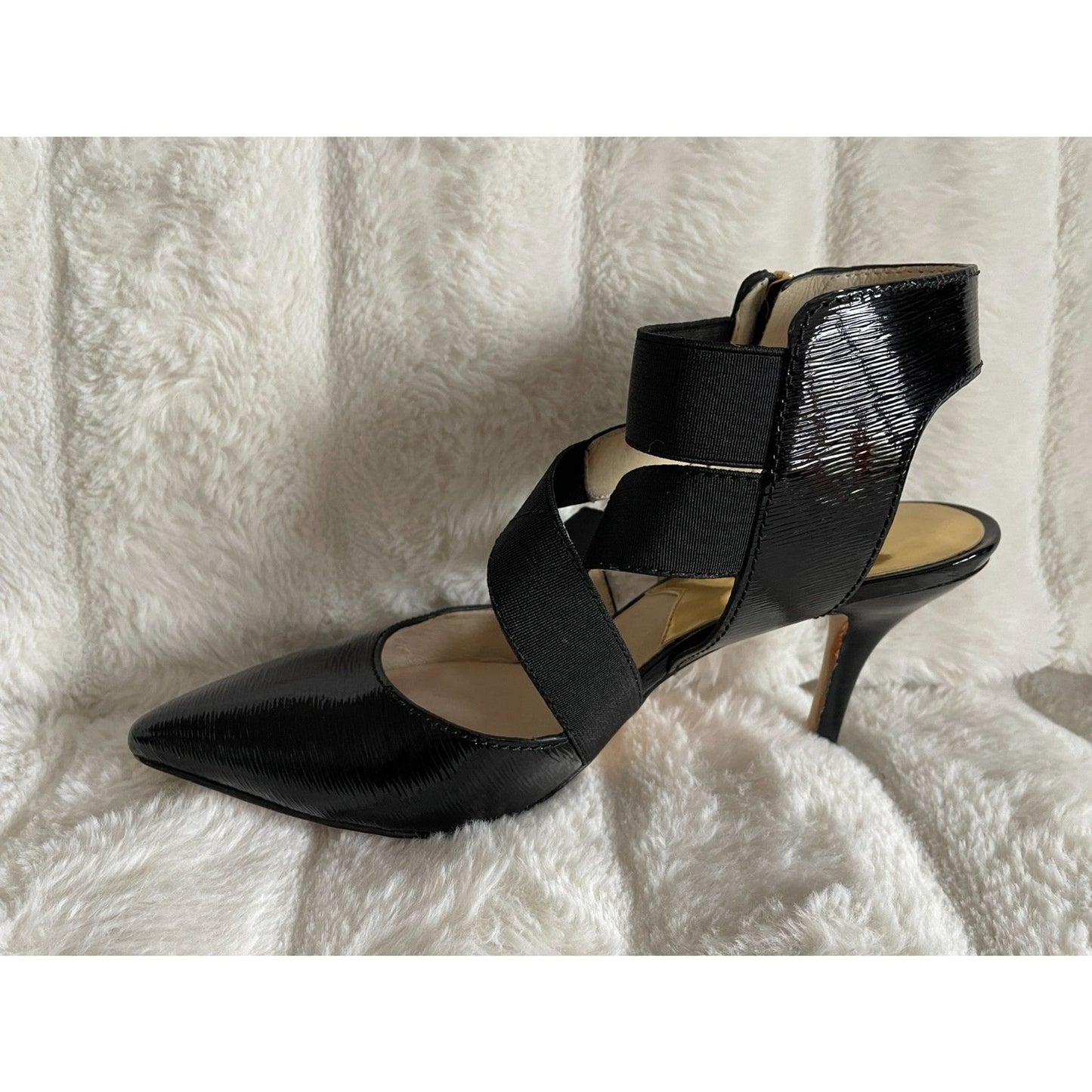 MICHAEL KORS Black Patent Leather Meadow Strappy Pointed-Toe Pump 3" Heels2