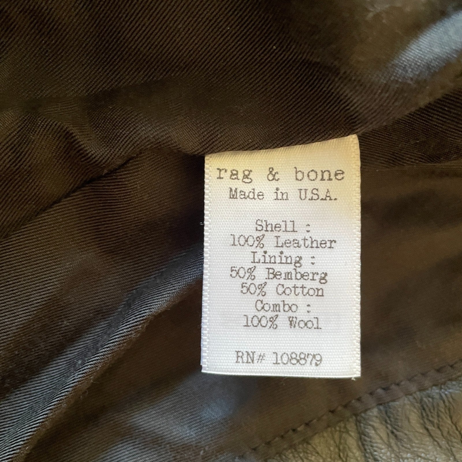 RAG & BONE Black Leather Jacket Asymmetrical Zipper, Wool Sleeves, Size 66