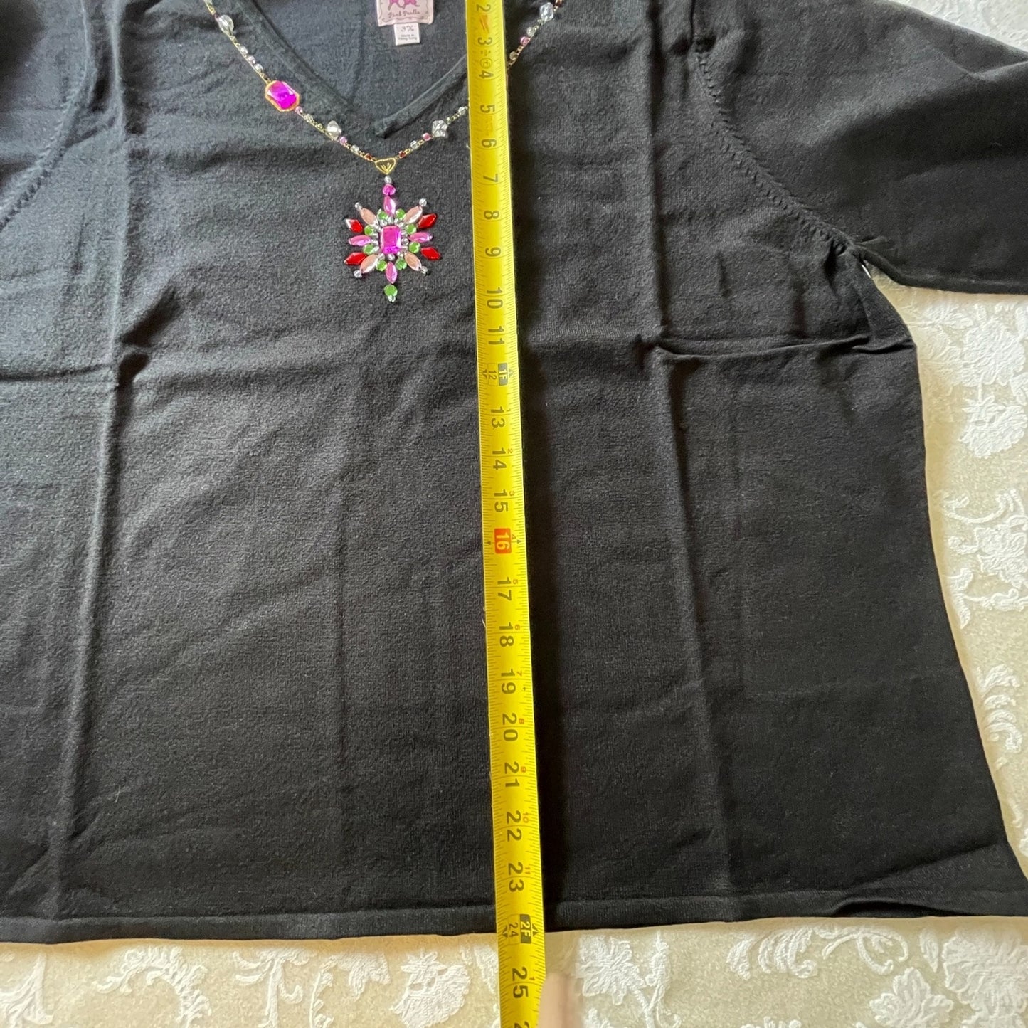 PINK POODLE New Black Sweater with Jeweled V-Neck Sweater, Size 3X11