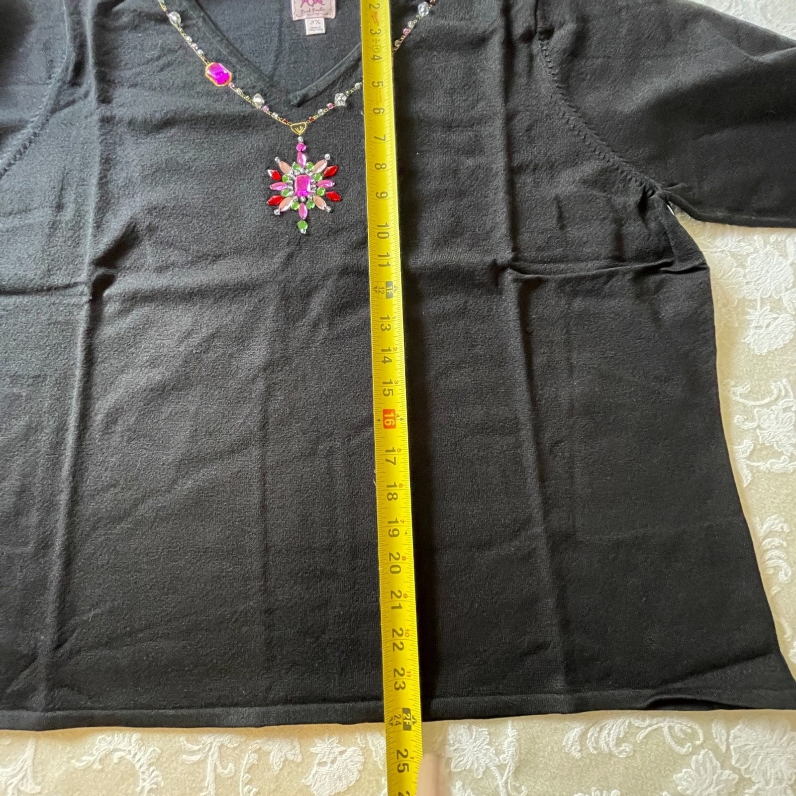 PINK POODLE New Black Sweater with Jeweled V-Neck Sweater, Size 3X11