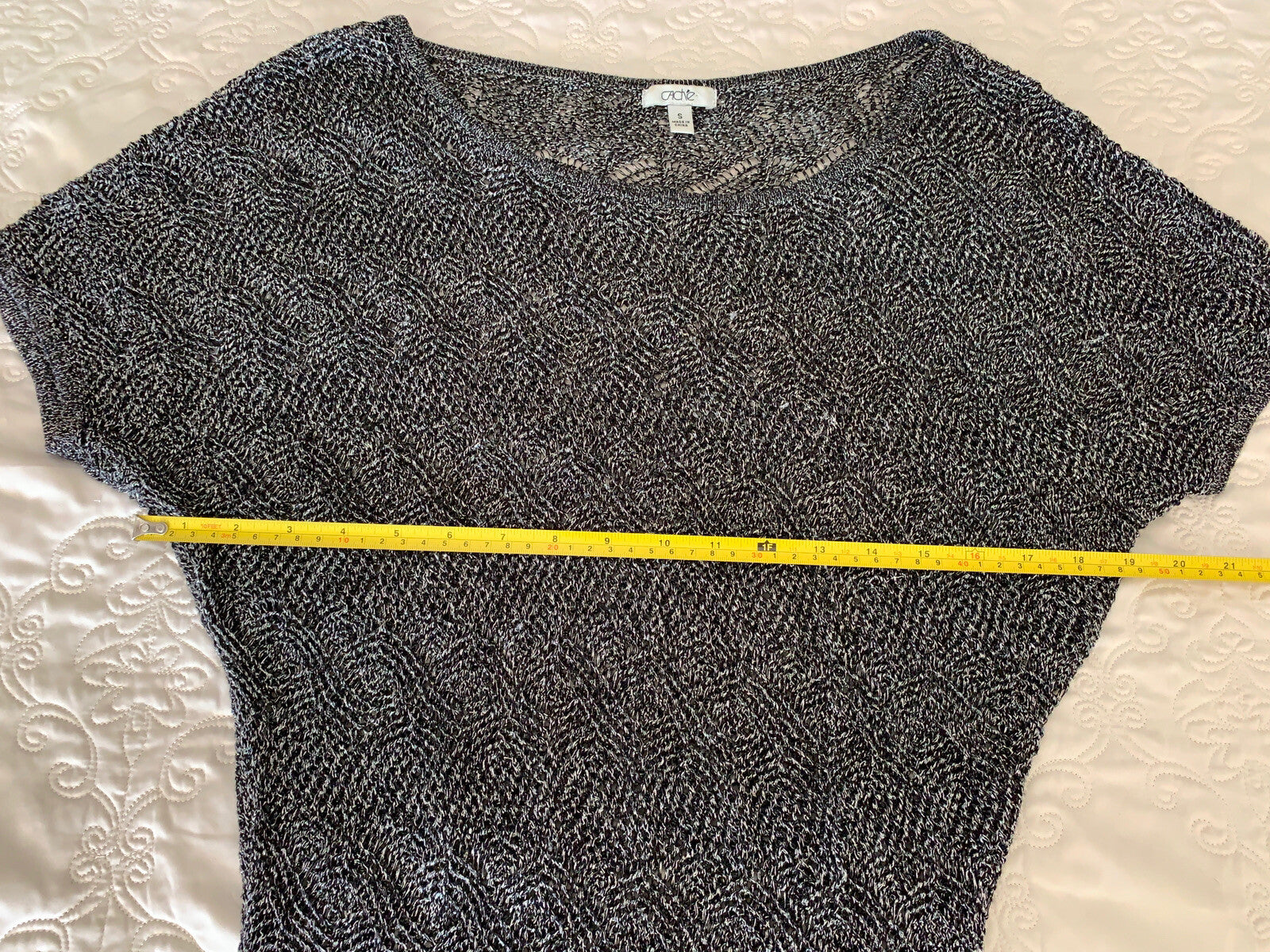 CACHE Open Knit METALLIC Silver Crochet Sweater, Size S5