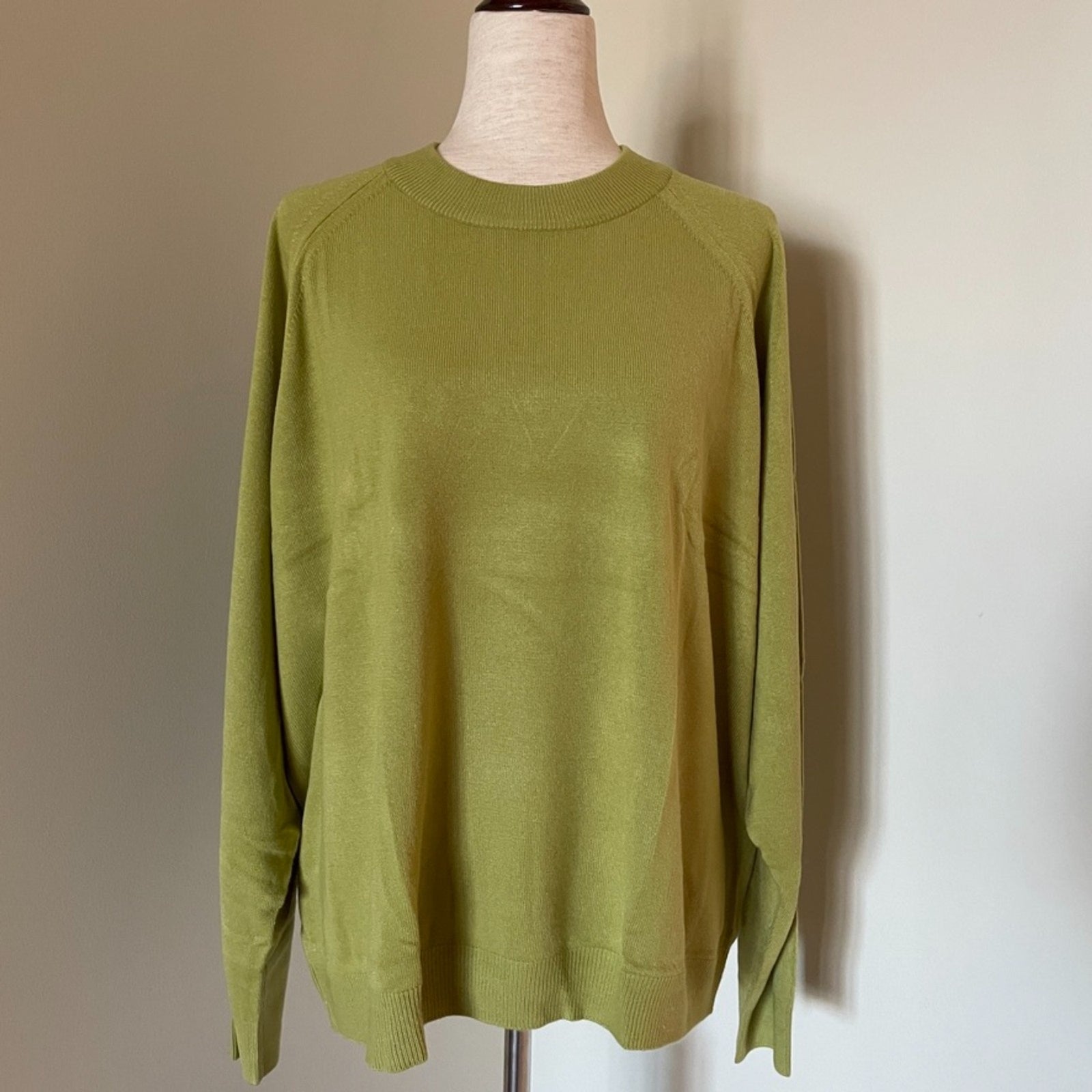 STITCHES IN TIME New Mock Neck Pea Green Sweater, Size 3X0