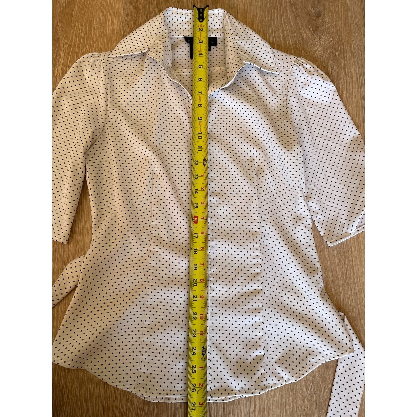 NINETY NWOT White & Black Polka Dot 3/4 Cinched Sleeve, Button Down, Size Small7