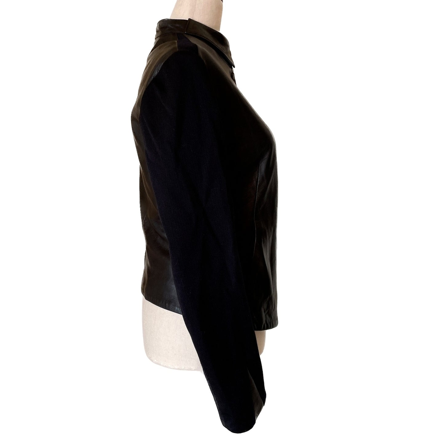 RAG & BONE Black Leather Jacket Asymmetrical Zipper, Wool Sleeves, Size 62