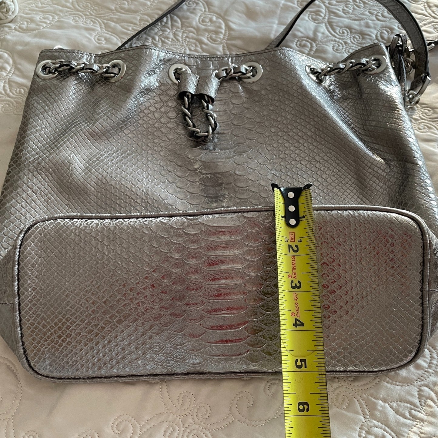 MICHAEL KORS Frankie Metallic Leather Crocodile-embossed Large Shoulder Bag8
