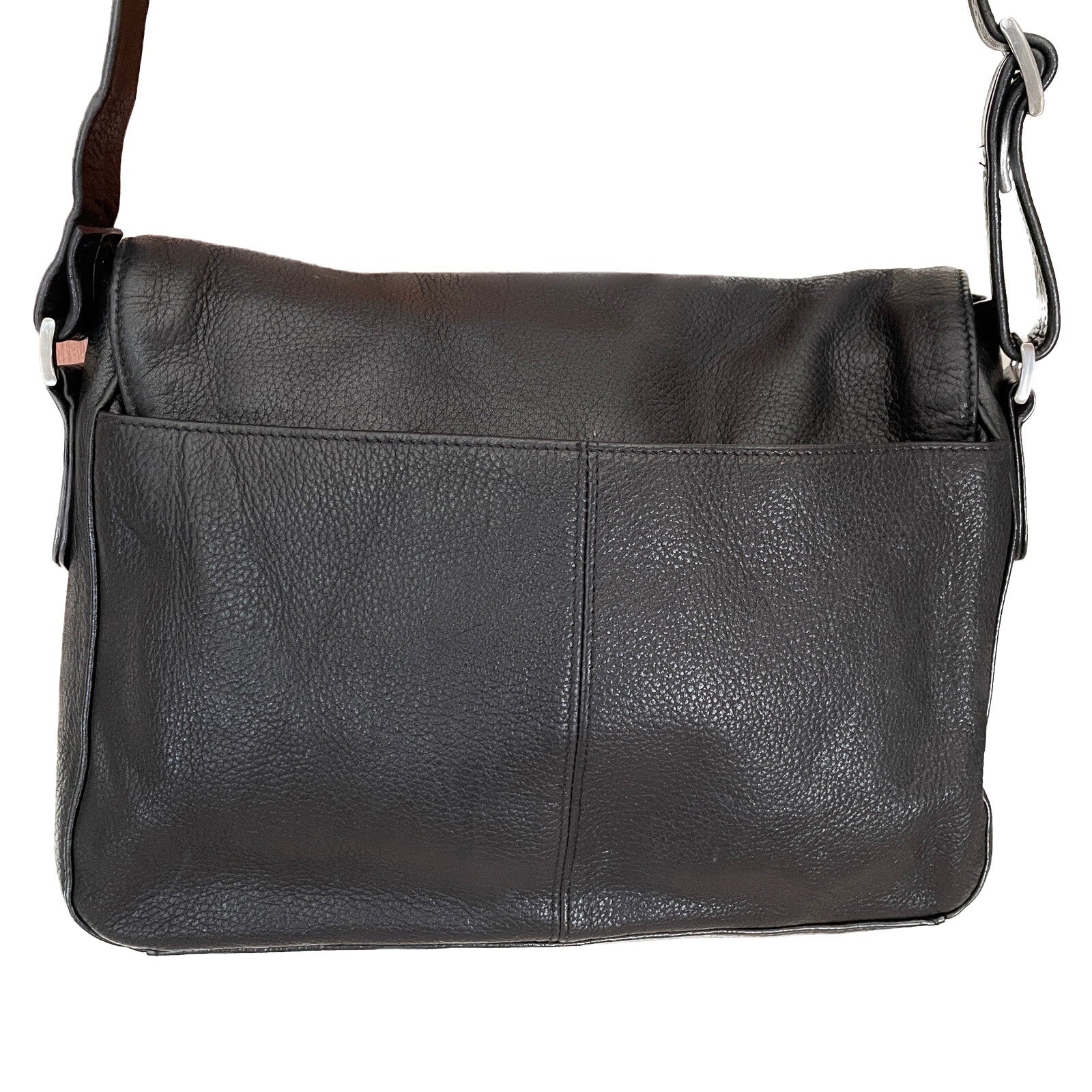TIGNANELLO Black Genuine Leather Crossbody Bag with Flap Over 2
