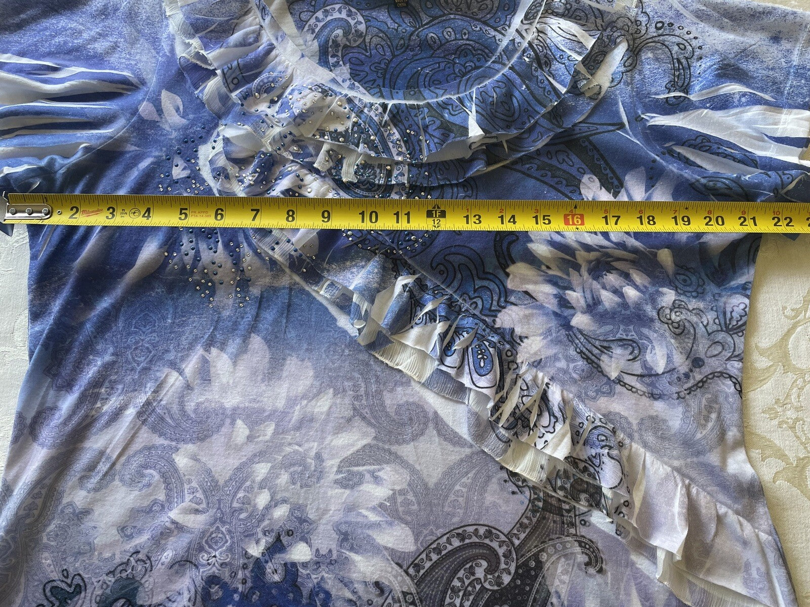 FRENCH BAZAAR Ruffle Paisley Top w/Sequin, Size L8