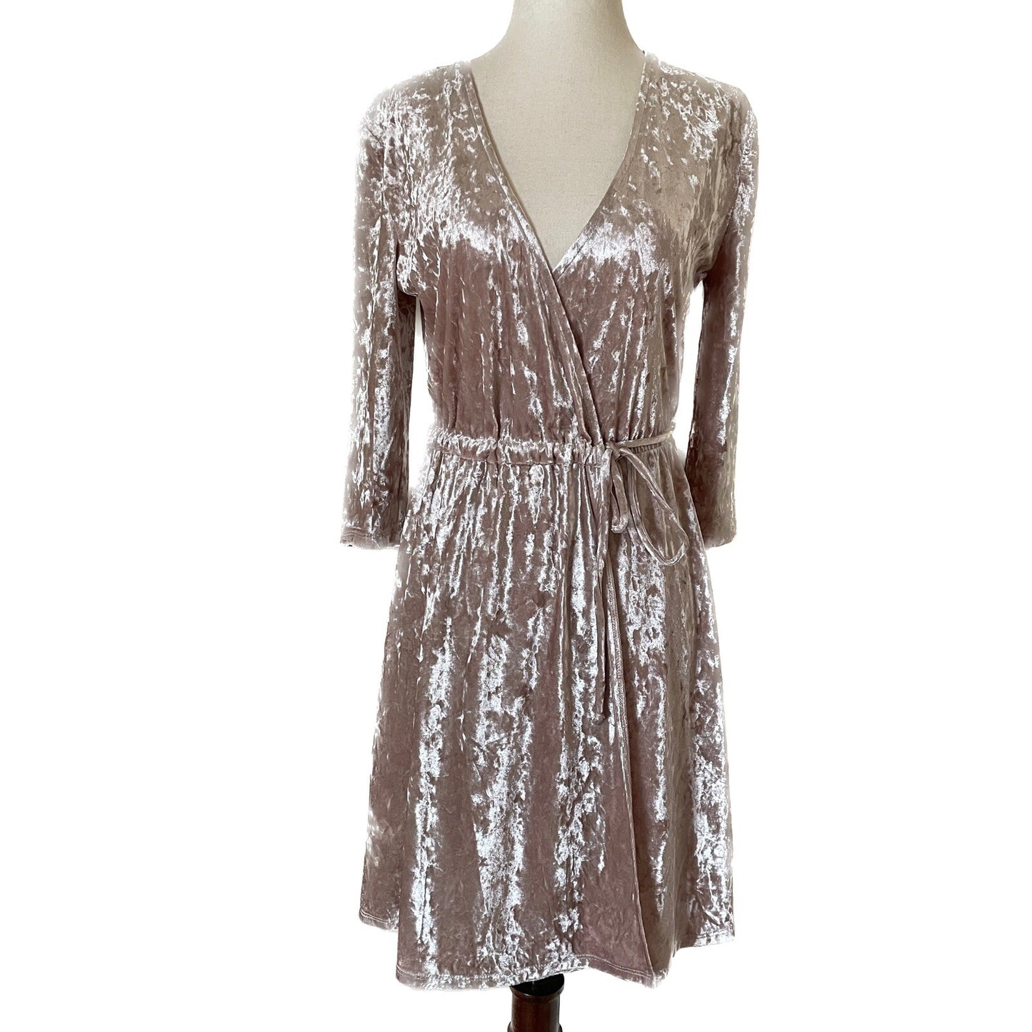 TWENTY New Crushed Velvet Champagne Wrap-Around Dress, Size XS0