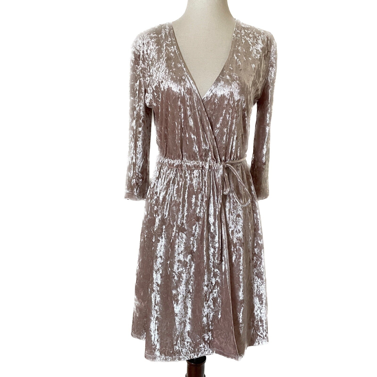 TWENTY New Crushed Velvet Champagne Wrap-Around Dress, Size XS0