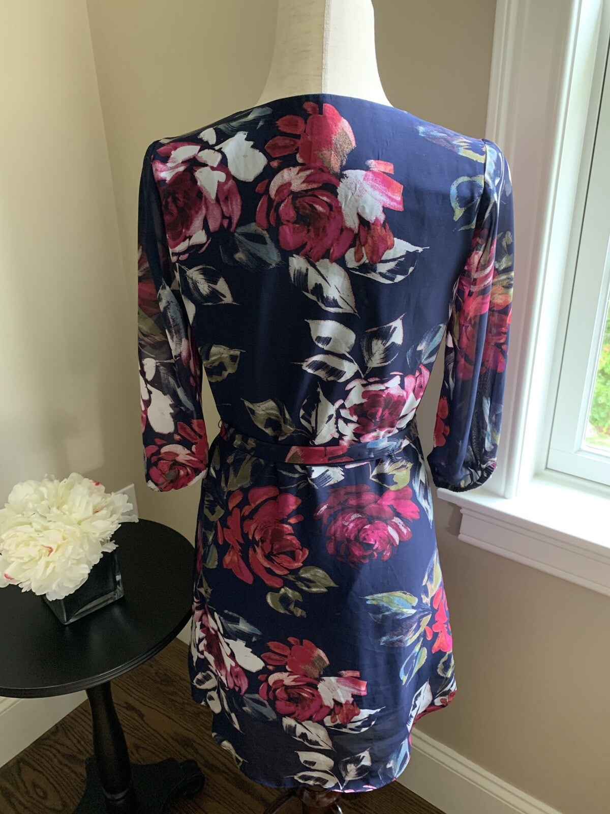 iZ Byer Navy & Pink Floral 3/4 Sleeve Dress, Size S1