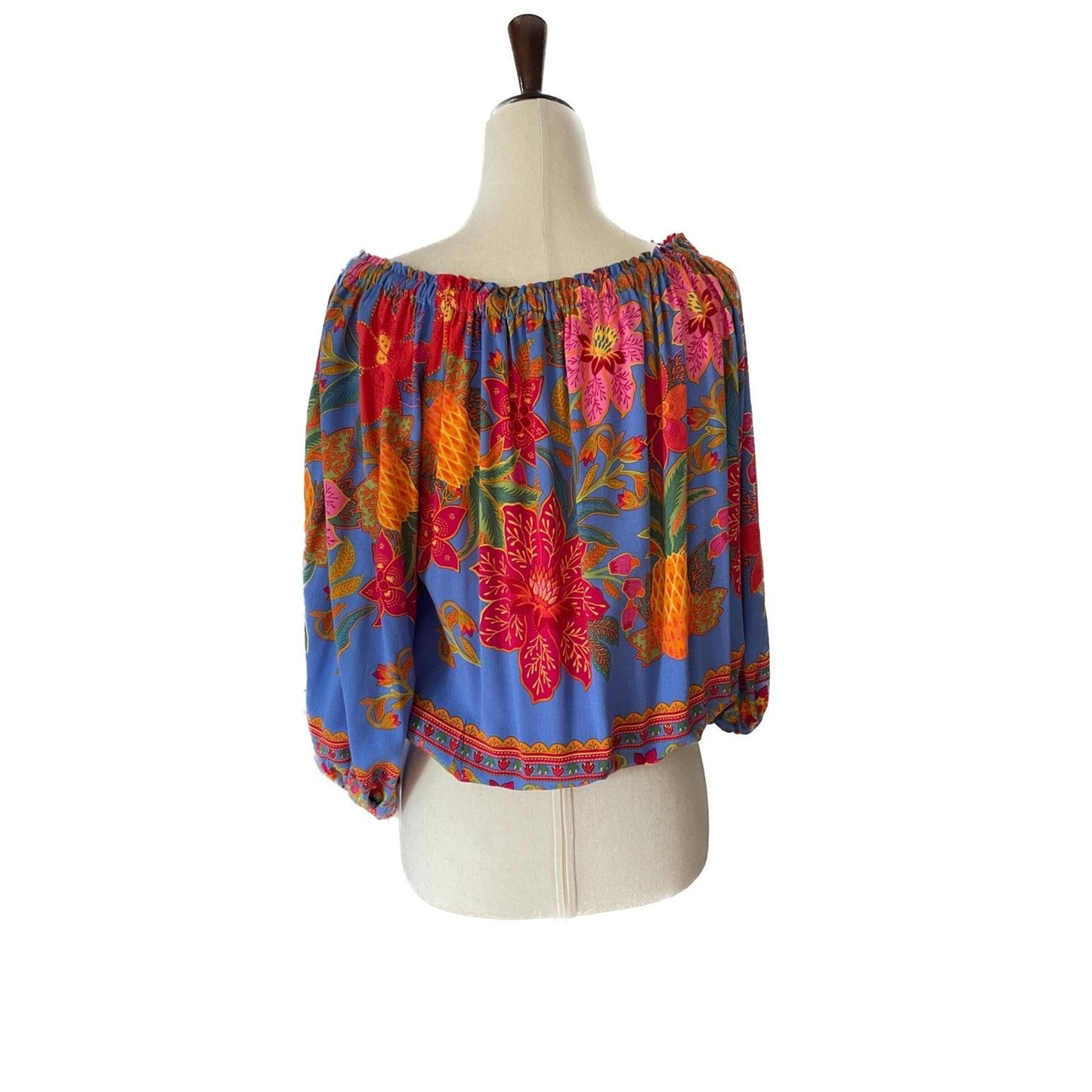 CYNTHIA ROWLEY Multi-Color Floral Off-Shoulder Long Balloon Sleeve Top, Size S 5