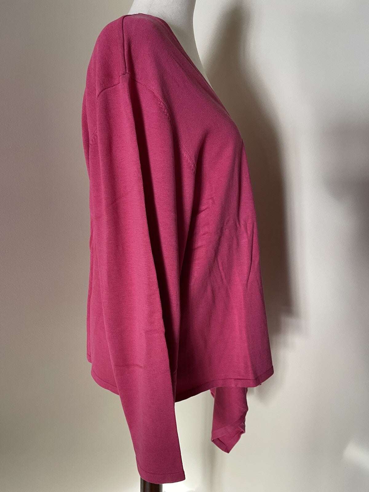 TERRY LEWIS Cascading Open Cardigan 65% Silk 45% Cotton Fuchsia, Size 3X, NEW1