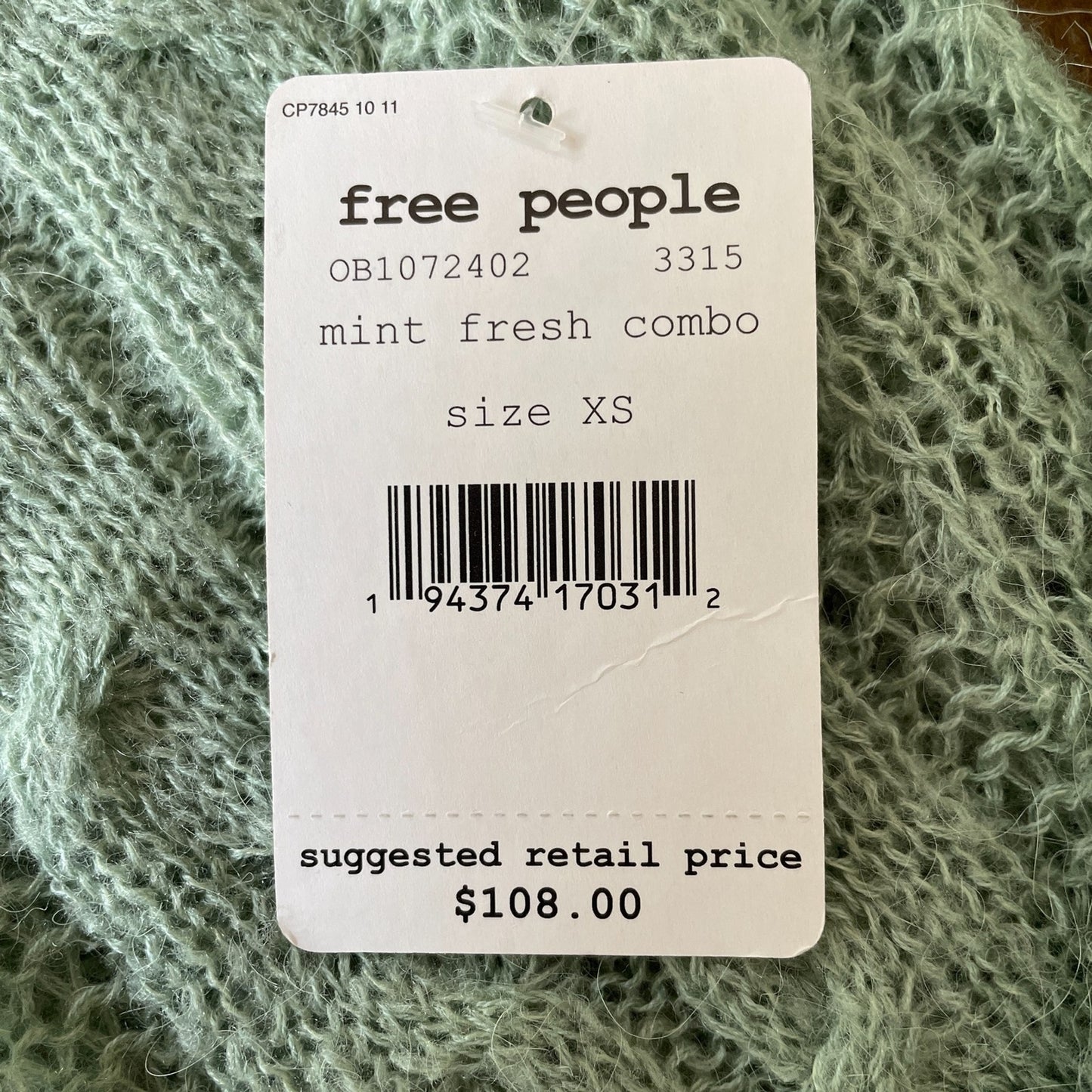 FREE PEOPLE New Mint Fresh Combo Sweater, Size XS10