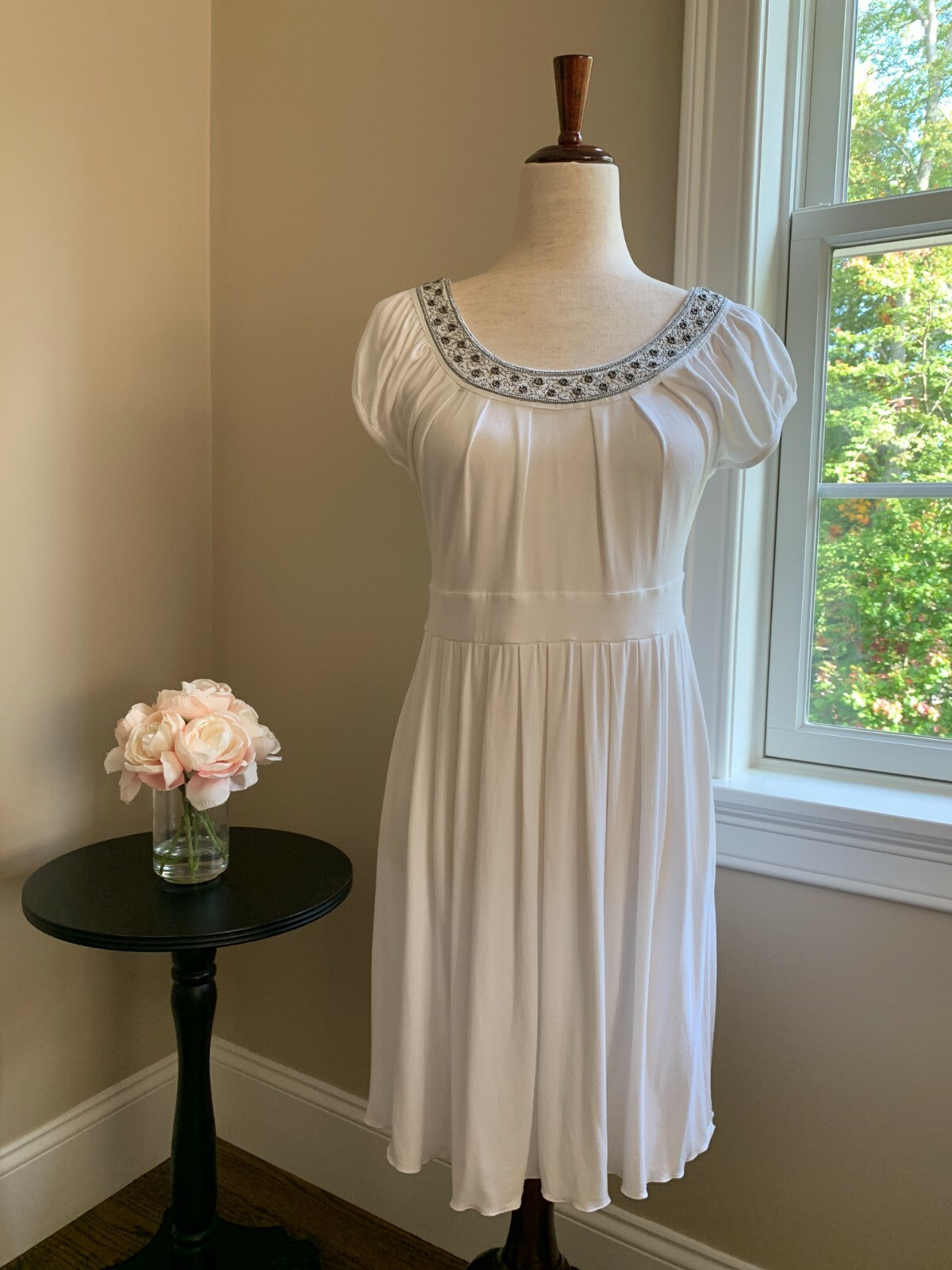 White dress with Silver & Metallic Beading, Size Small0
