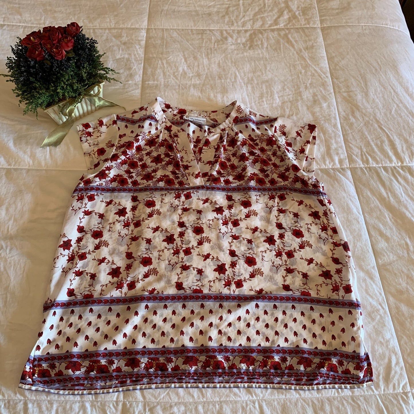 LIZ CLAIRBORN Rust and Cream Floral Sleeveless Blouse, Size Large2