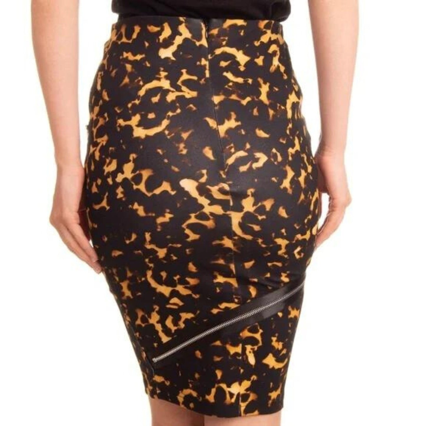 McQ ALEXANDER McQUEEN Stretch Leopard Print Pencil Skirt with Zip Detail, Size M2