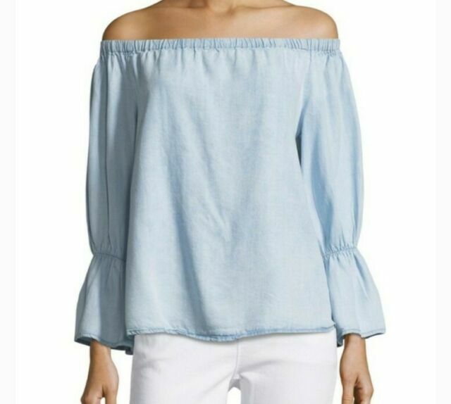 SANCTUARY Charlotte Blue Chambray Peasant-Style Top, Size M0