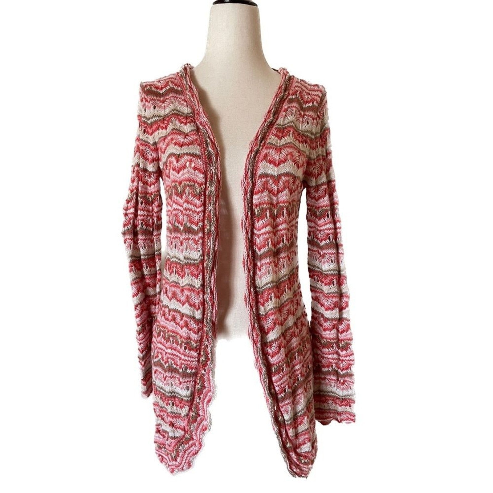 BOSTON PROPER Crochet Cardigan Coral Brown Design0