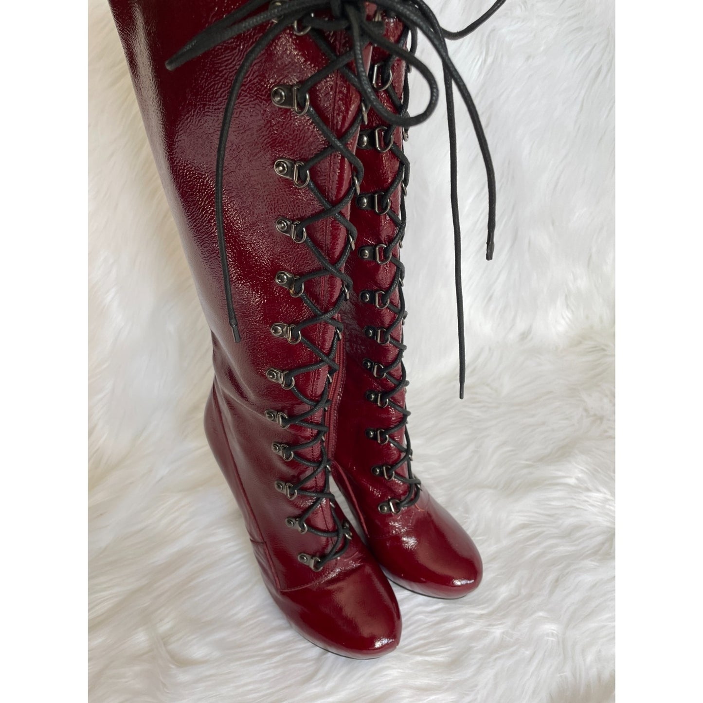 WILD PAIR Red Patent Leather Corset 4.5 inch Stiletto Boots, Size 61