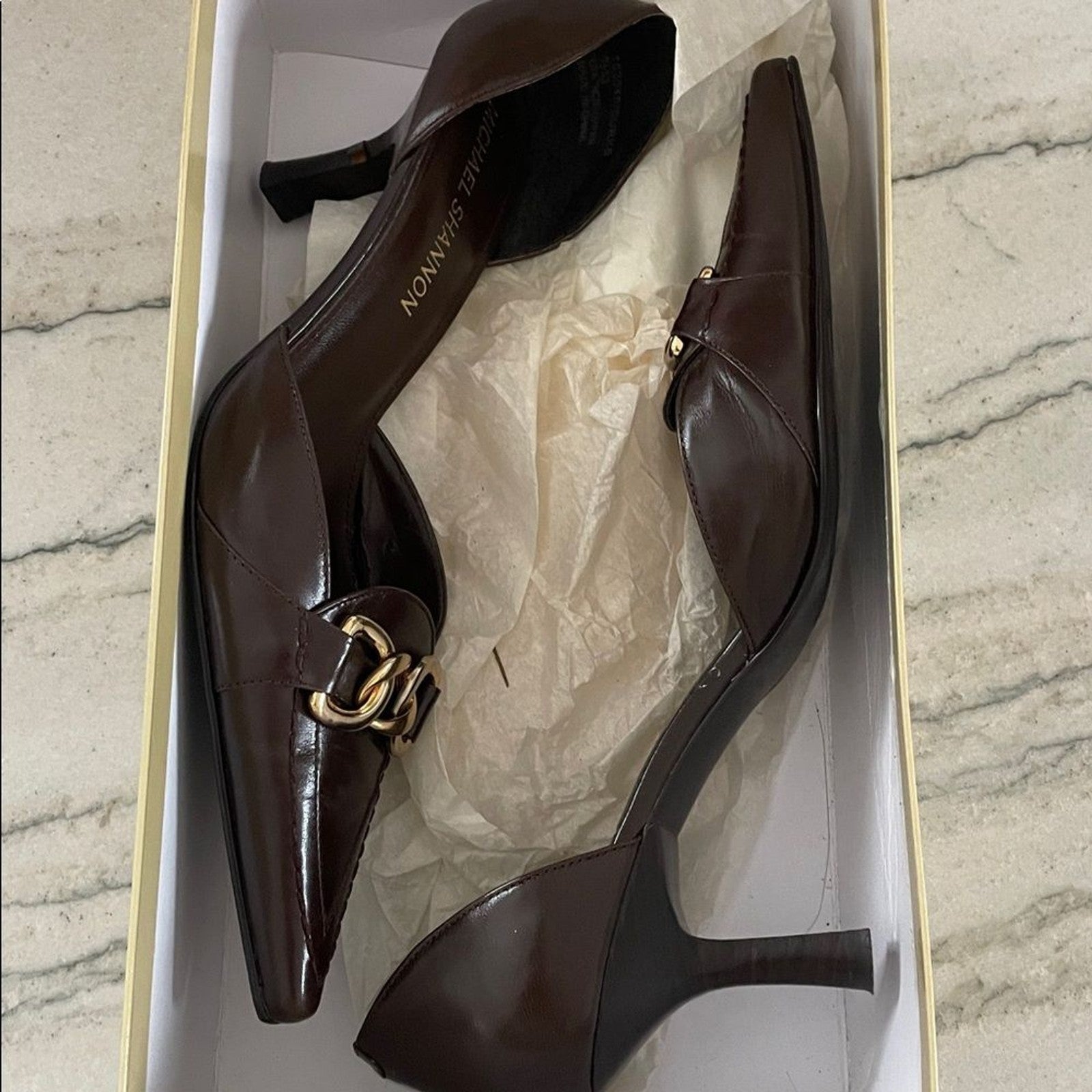 Michael Shannon Chocolate Heels with Gold Accent5