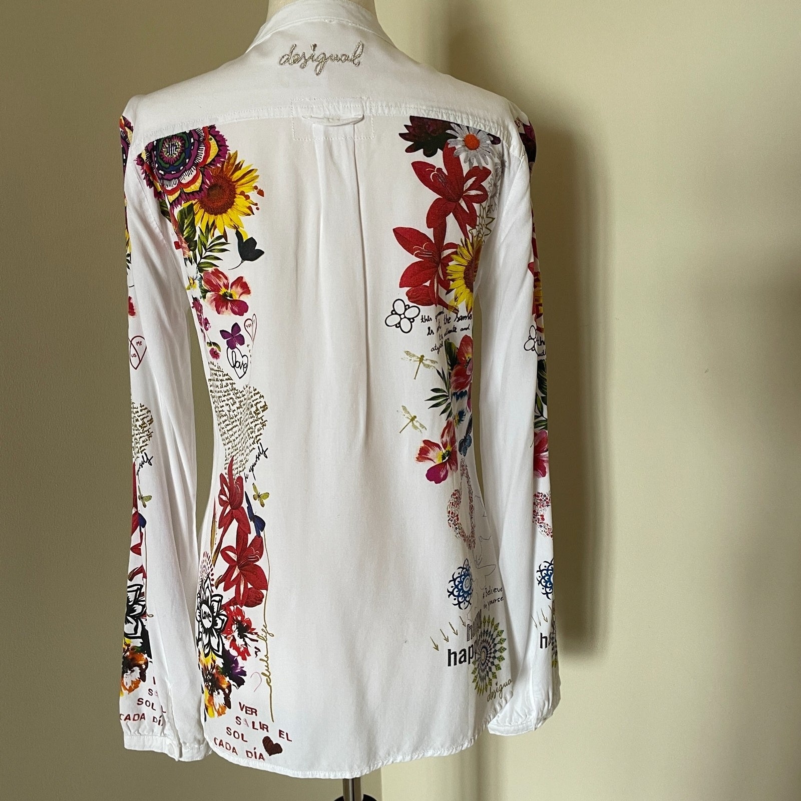DESIGUAL New White Colorful Floral Top, Size Small3