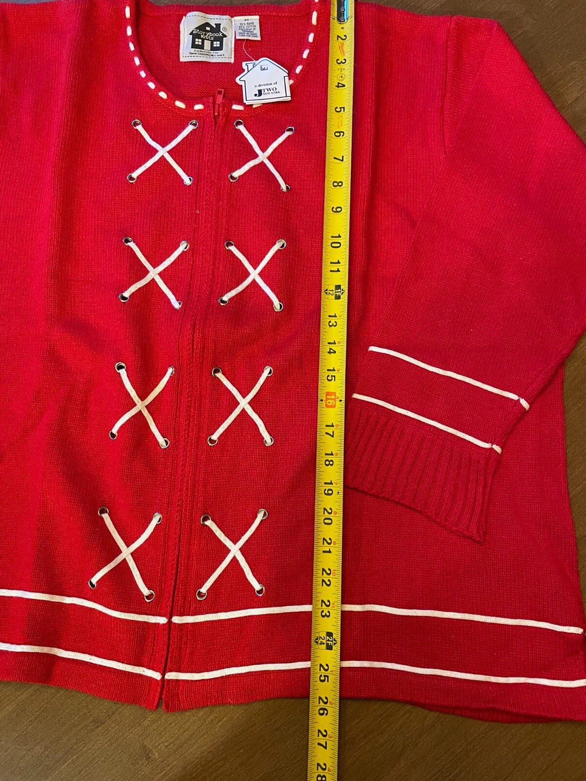 STORYBOOK KNITS NEW Nantucket Shore Red White Cardigan Cotton Sweater, Size 3X10