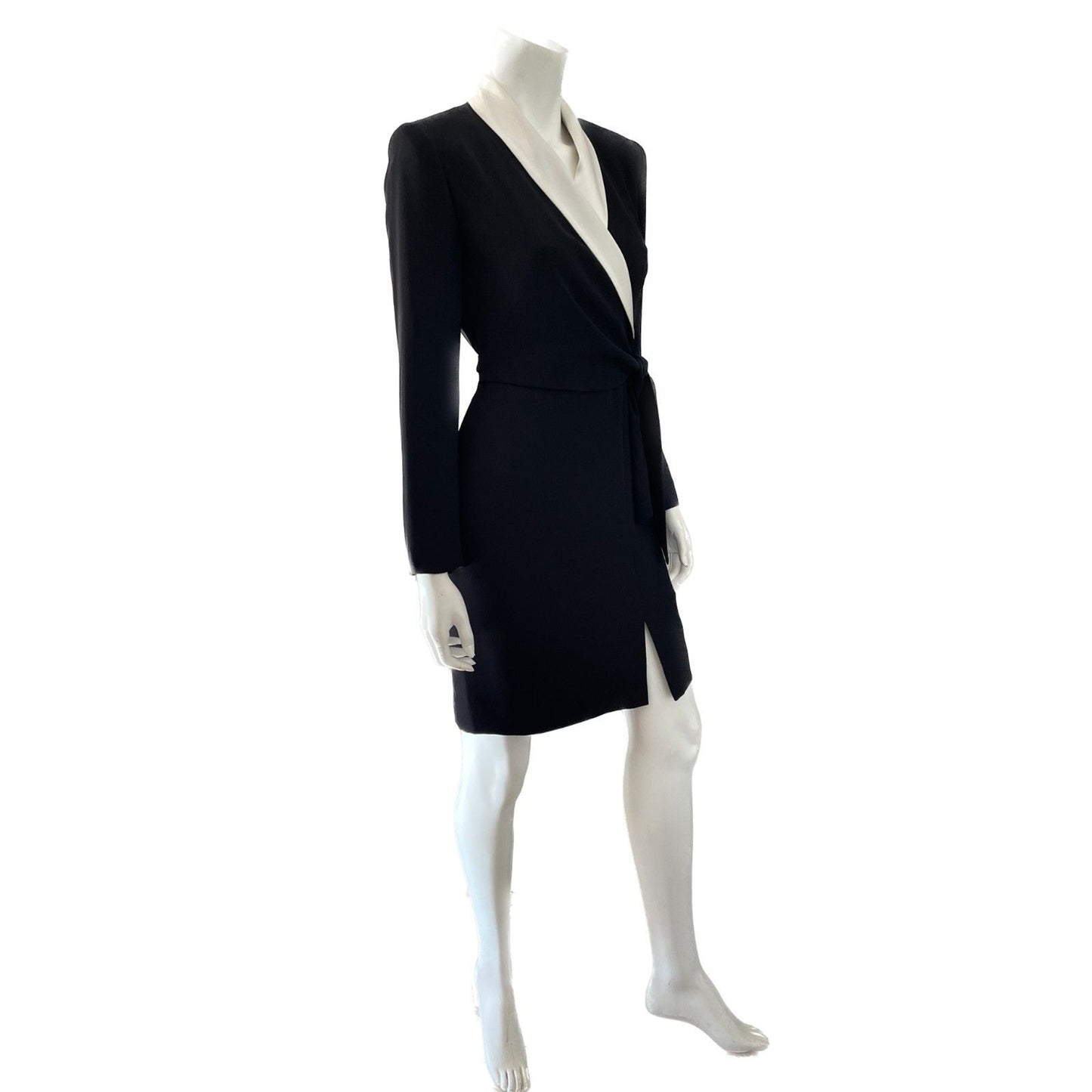 JONES NEW YORK Black Tuxedo Wrap-Around Long Sleeve Dress w/Ivory Lapel, Sz 4P5