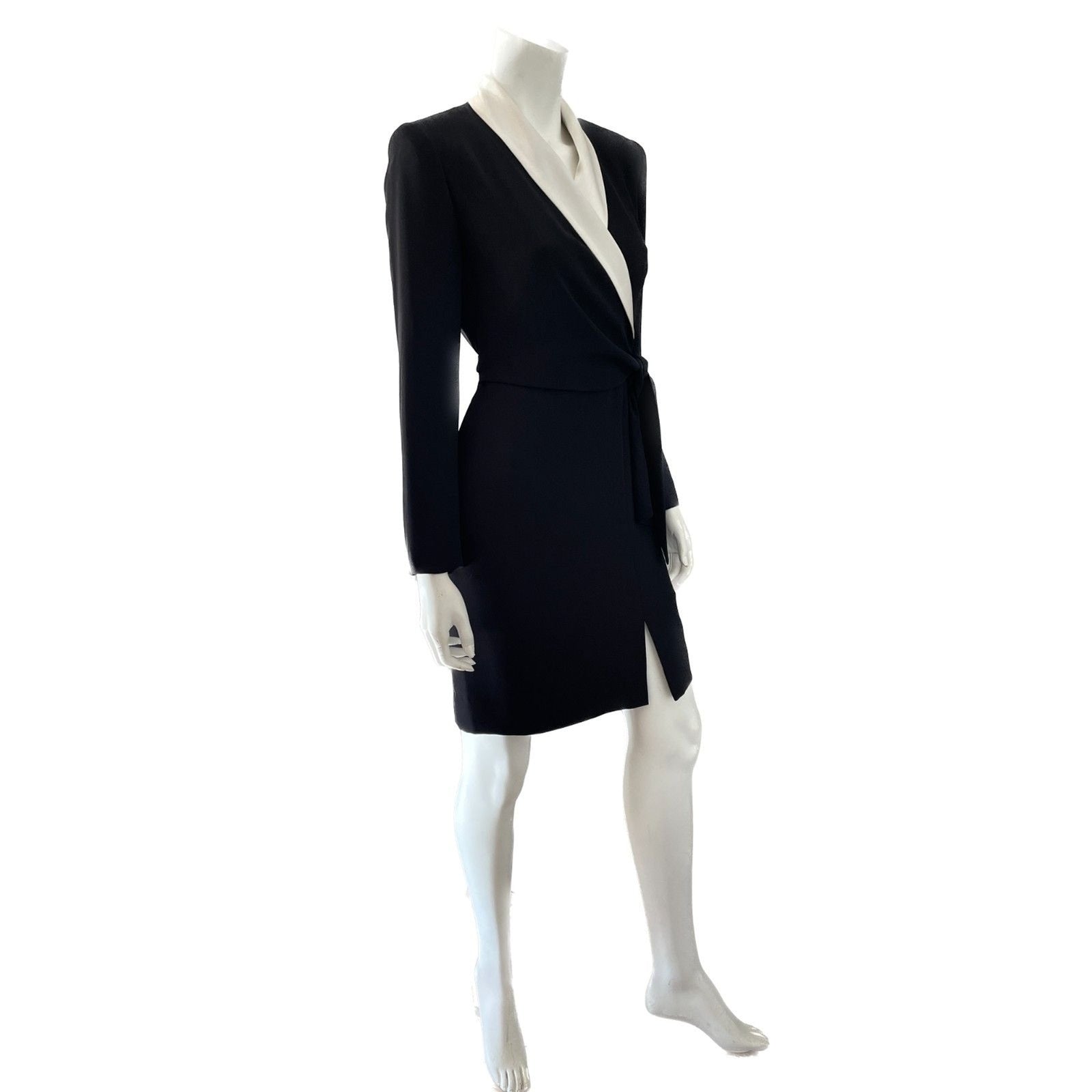 JONES NEW YORK Black Tuxedo Wrap-Around Long Sleeve Dress w/Ivory Lapel, Sz 4P5