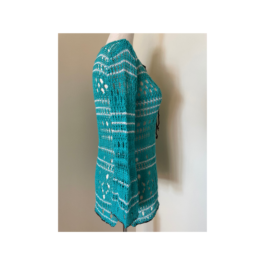 TOMMY BAHAMA  Linen Crochet Long Sleeve Coverup1