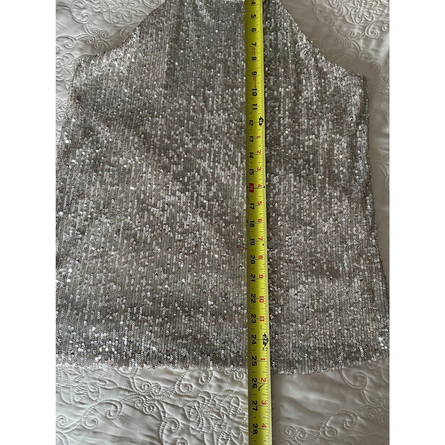 CABLE & GAUGE New Cream Sequin Sleeveless Turtleneck Halter Top, Size Small9