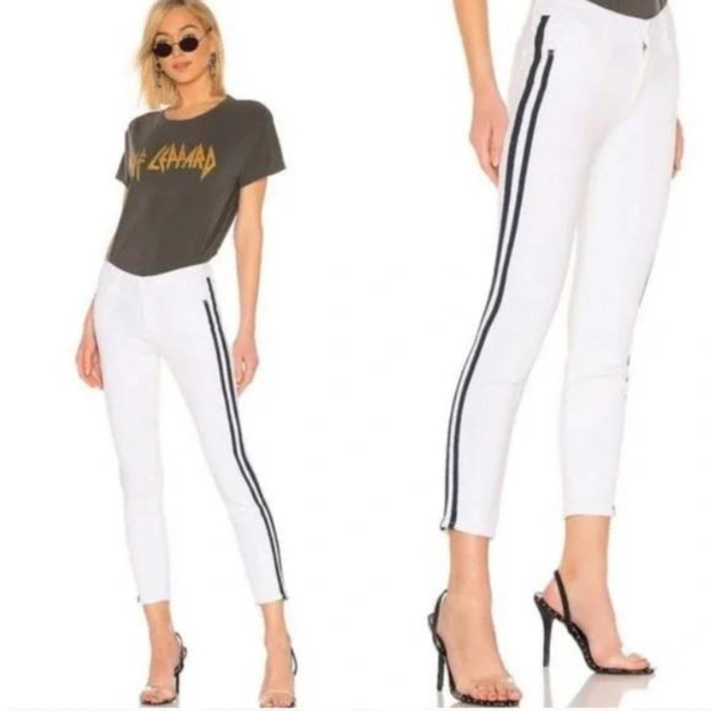 MOTHER New The Looker Ankle Glass Slipper Racer White and Navy Jeans, Size 241