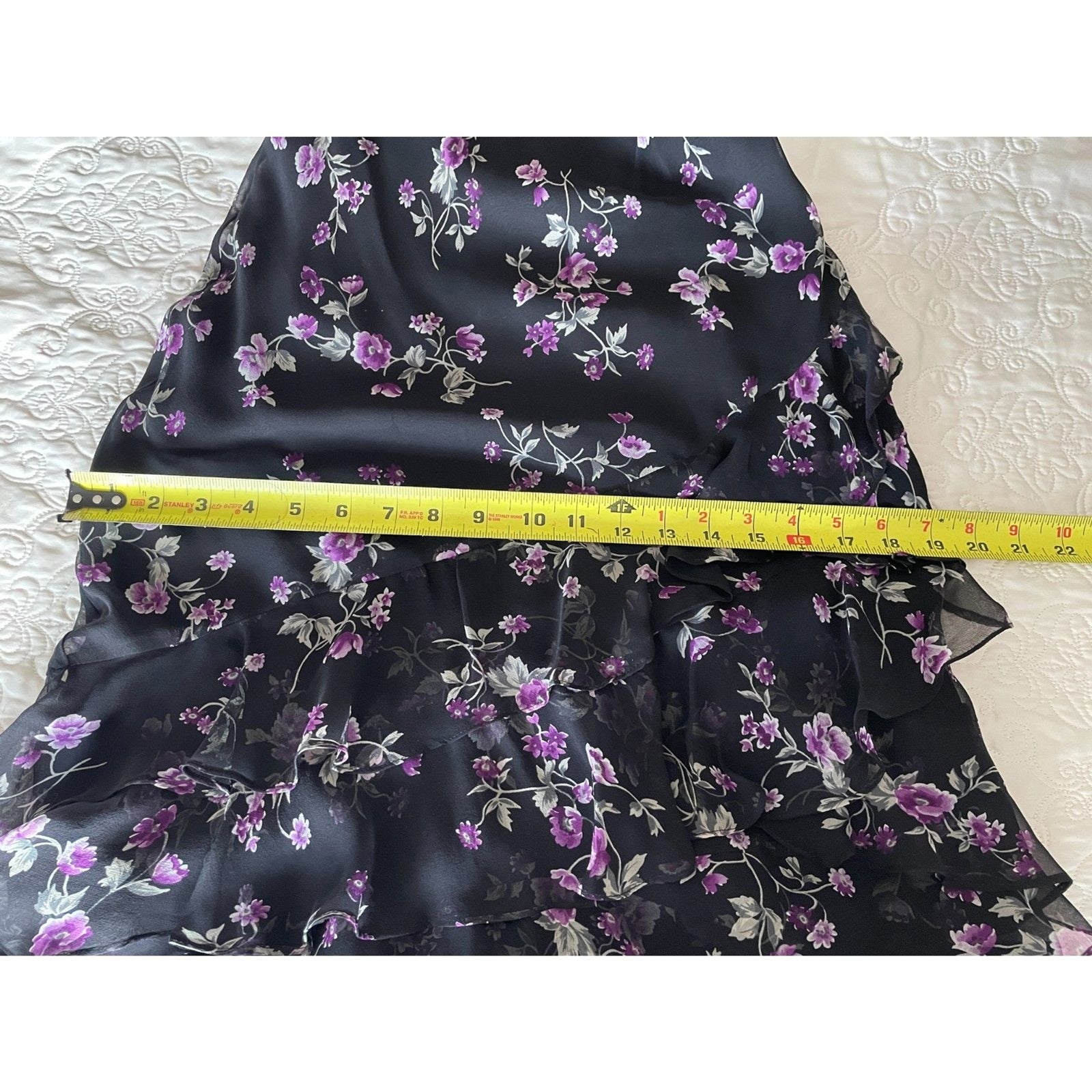 ROBBIE BEE NWOT Black & Purple Floral 100% Silk Slip Dress w/Sequin Top, Size 4P11