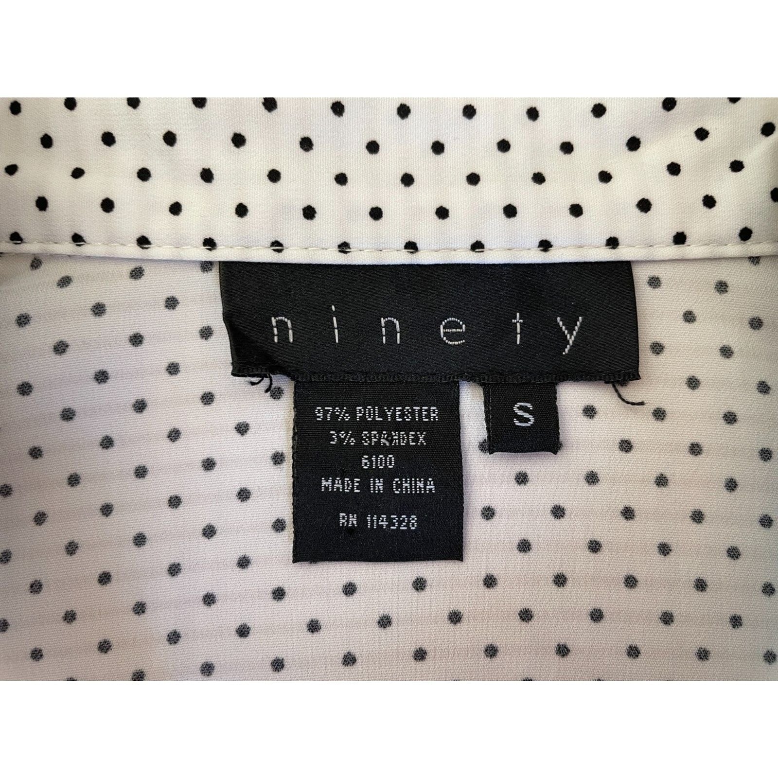 NINETY NWOT White & Black Polka Dot 3/4 Cinched Sleeve, Button Down, Size Small5