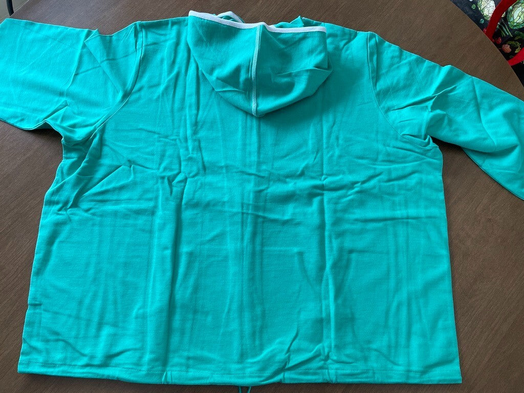 DENIM & CO New Jade Green % Cotton Hoodie w/White Trim and Pockets, Size 3X8