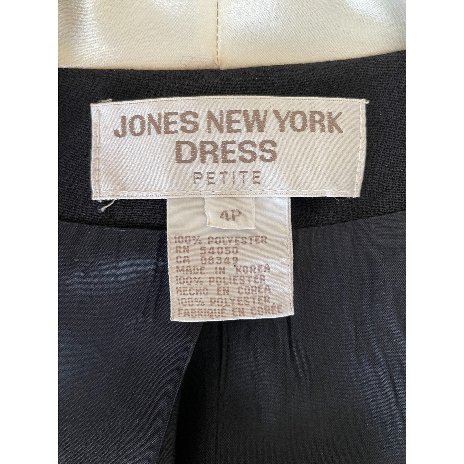 JONES NEW YORK Black Tuxedo Wrap-Around Long Sleeve Dress w/Ivory Lapel, Sz 4P7