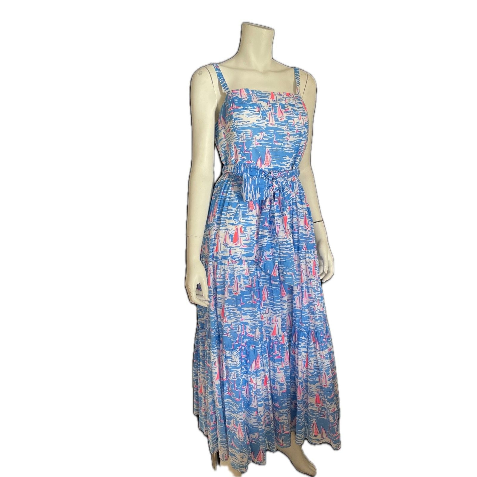 LILLY PULITZER ANALEESE Cotton Midi Dress, Zanzibar Blue Boatylicious, Size 100