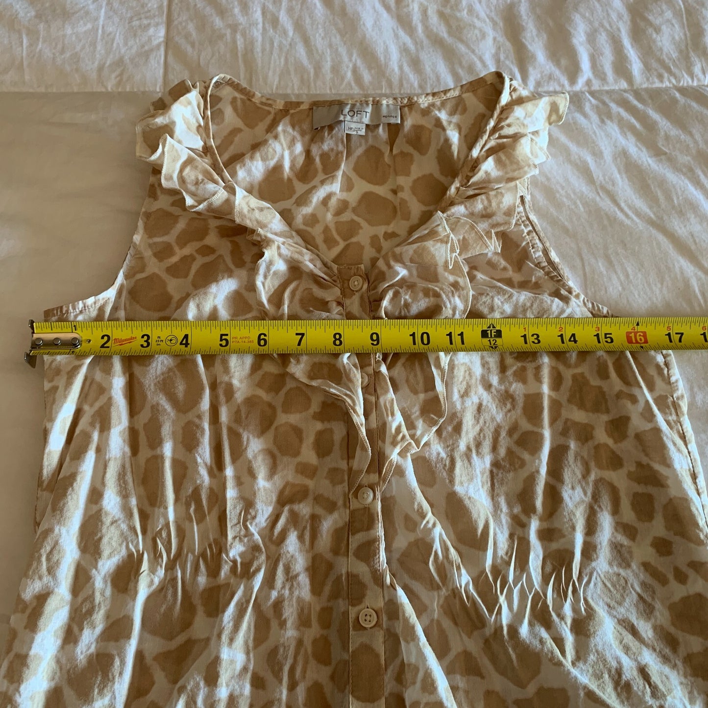 LOFT 100% Cotton Tank, Tan & White Animal Print with Ruffles7