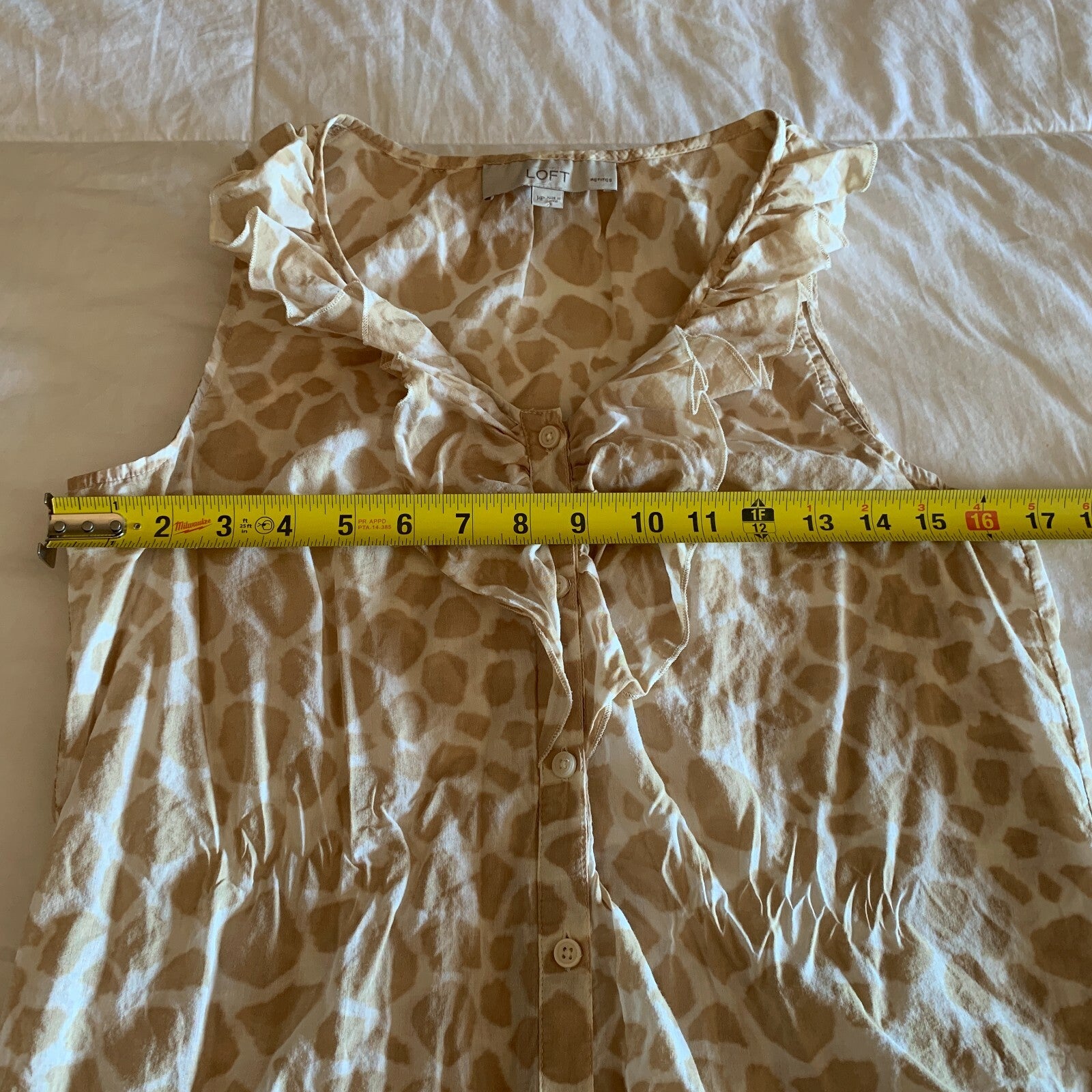LOFT 100% Cotton Tank, Tan & White Animal Print with Ruffles7