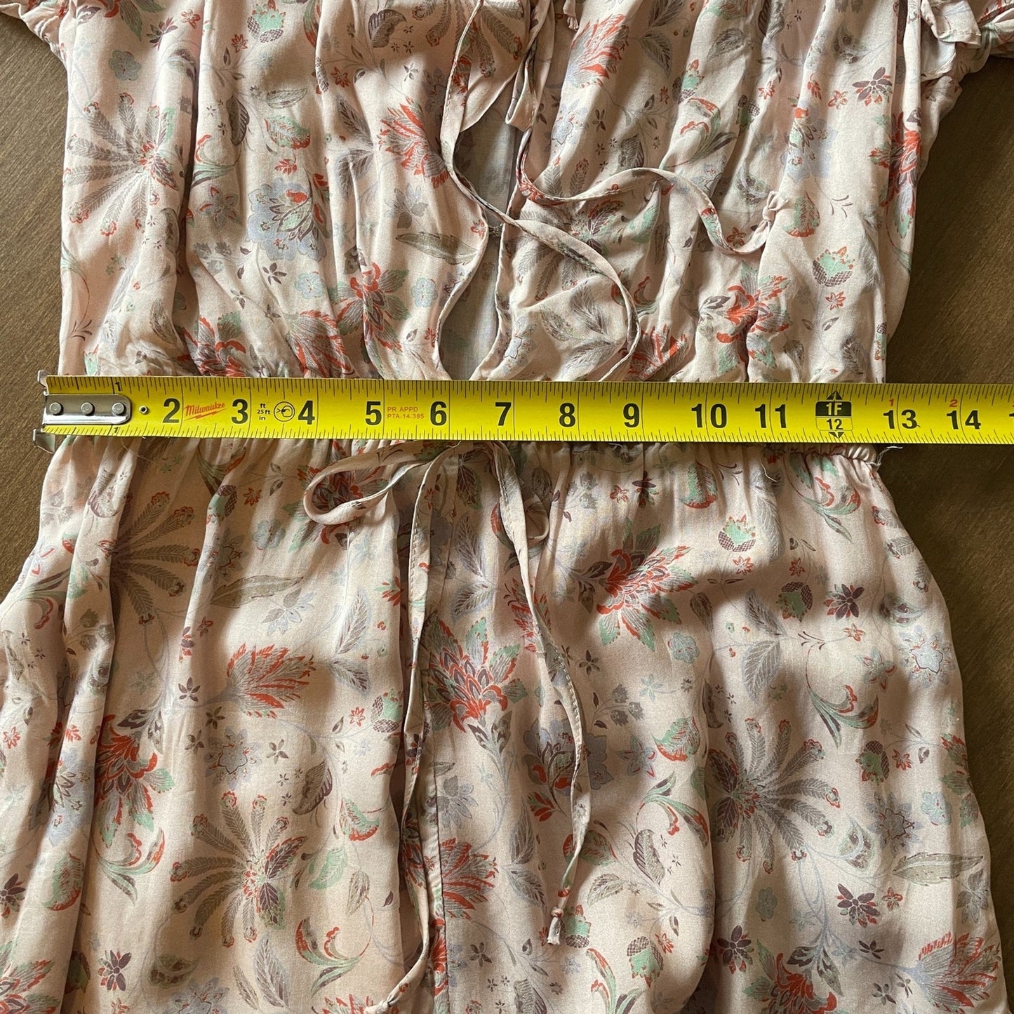 OLIVACEOUS New Peach Floral Rayon Romper with Ruffles, Size S8